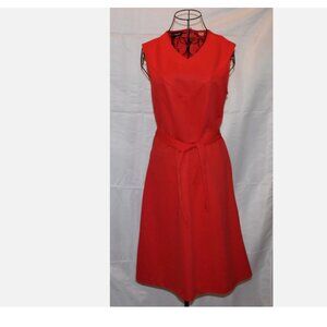 Russ Togs Red Orange Sleeveless Belted Dress M Back Zip Polyester Vintage '70's